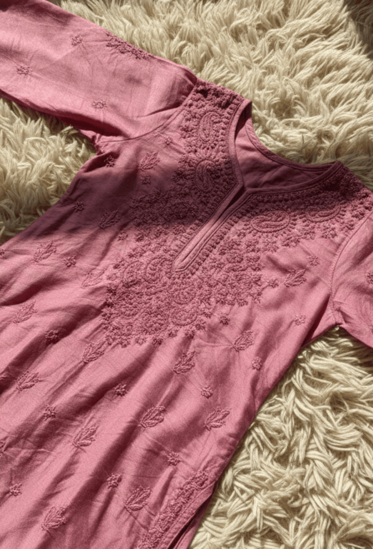 Chanderi Chikankari Hand Embroidered Kurta Set - Pink
