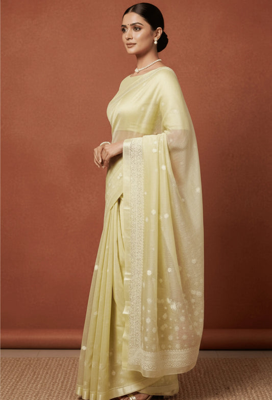 Chanderi Chikankari Saree - Cream
