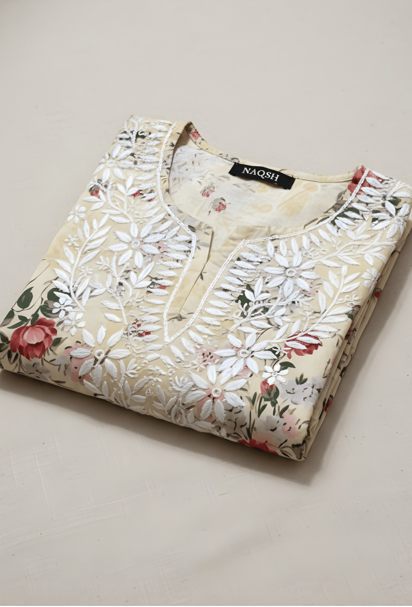 NAQSH Cotton Chikankari Hand Embroidered Women's Kurta Set - Yellow