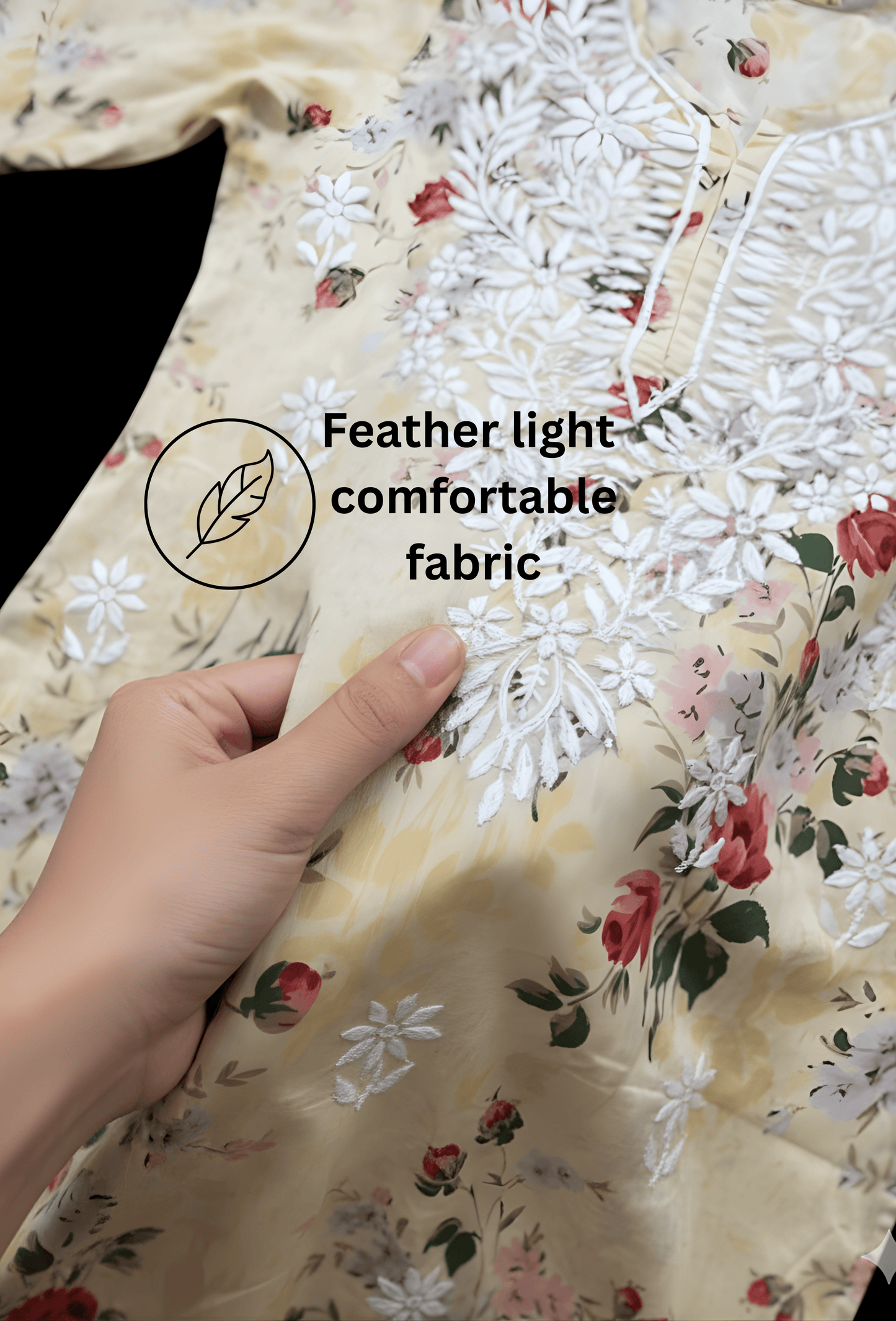 NAQSH Cotton Chikankari Hand Embroidered Women's Kurta Set - Yellow