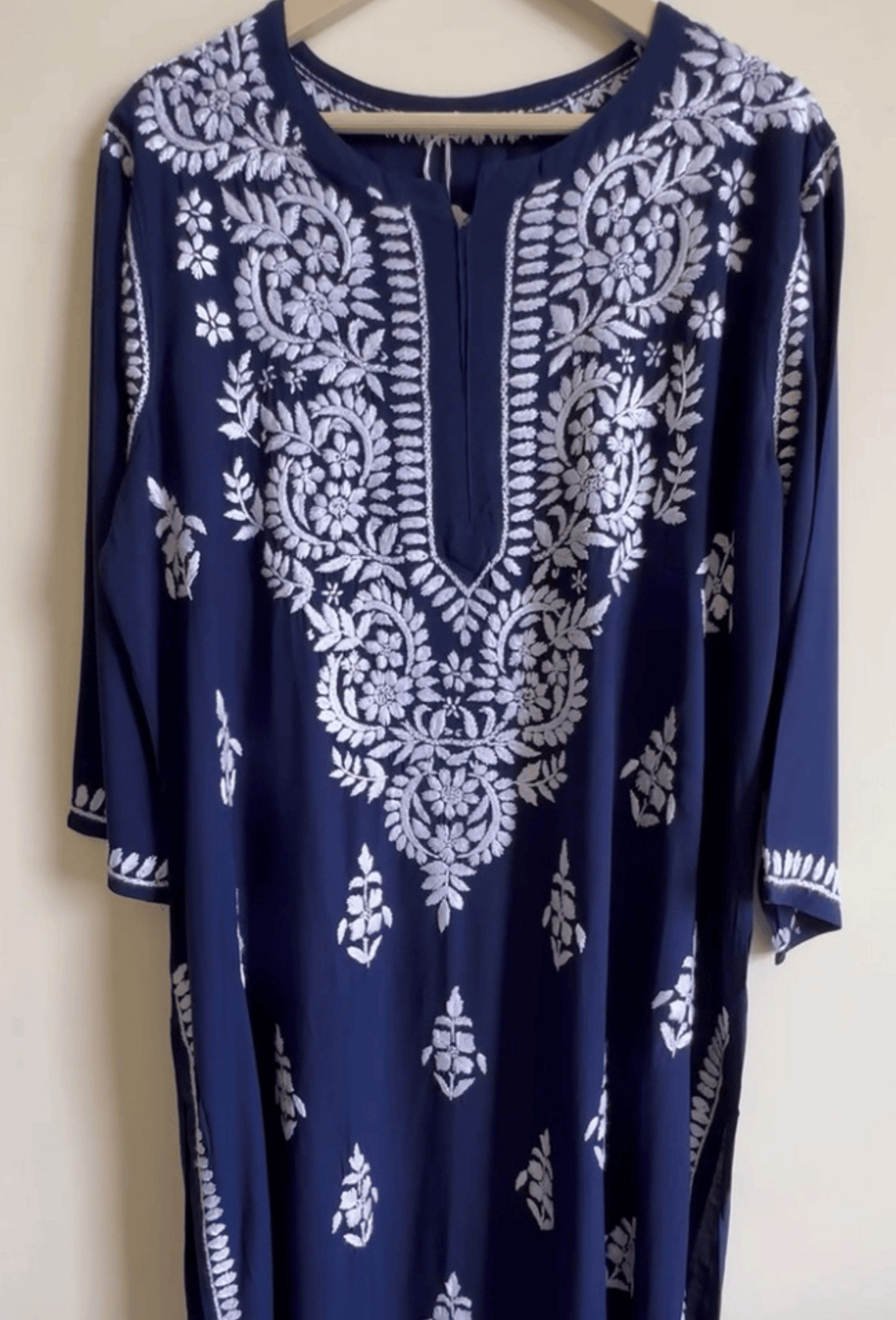 Plus Size - Navy Blue - Flowy Cotton Kurta & Palazzo Set