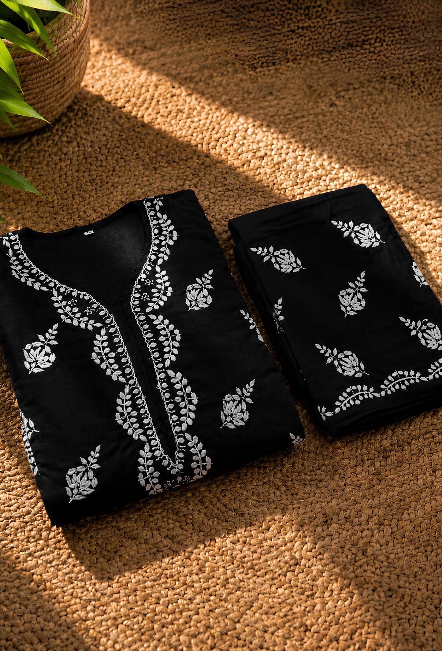 Naqsh Chikankari Hand Embroidered Kurta Trouser Set - Black