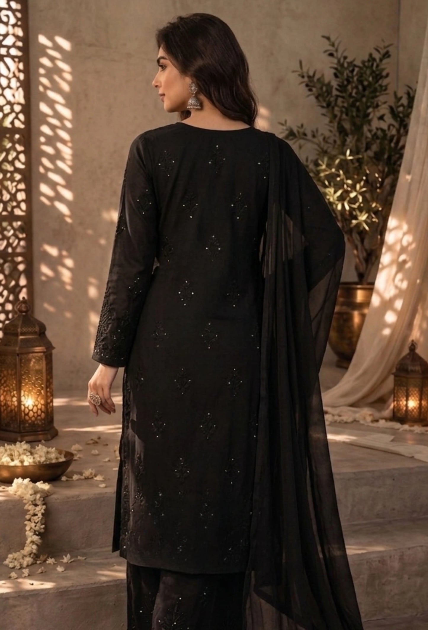 Kaamdani Chikankari Set – Hand Embroidered in Modal - Black