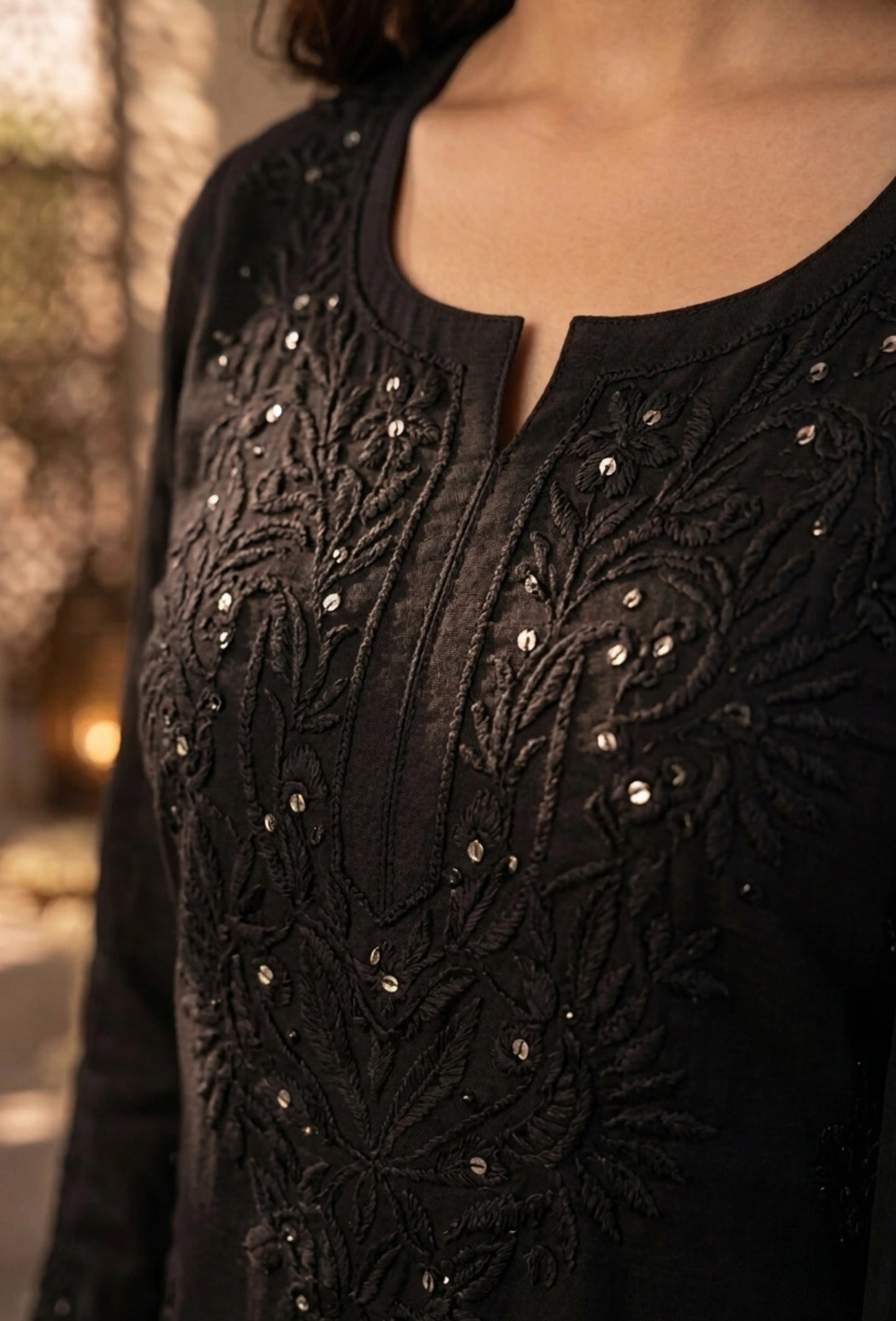 Kaamdani Chikankari Set – Hand Embroidered in Modal - Black