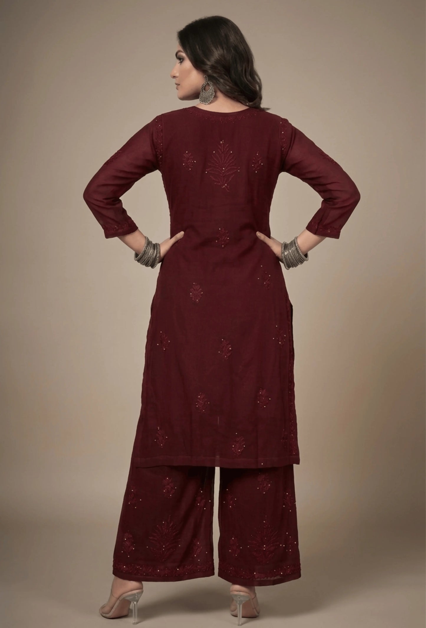 Kaamdani Chikankari Set – Hand Embroidered in Modal - Brown