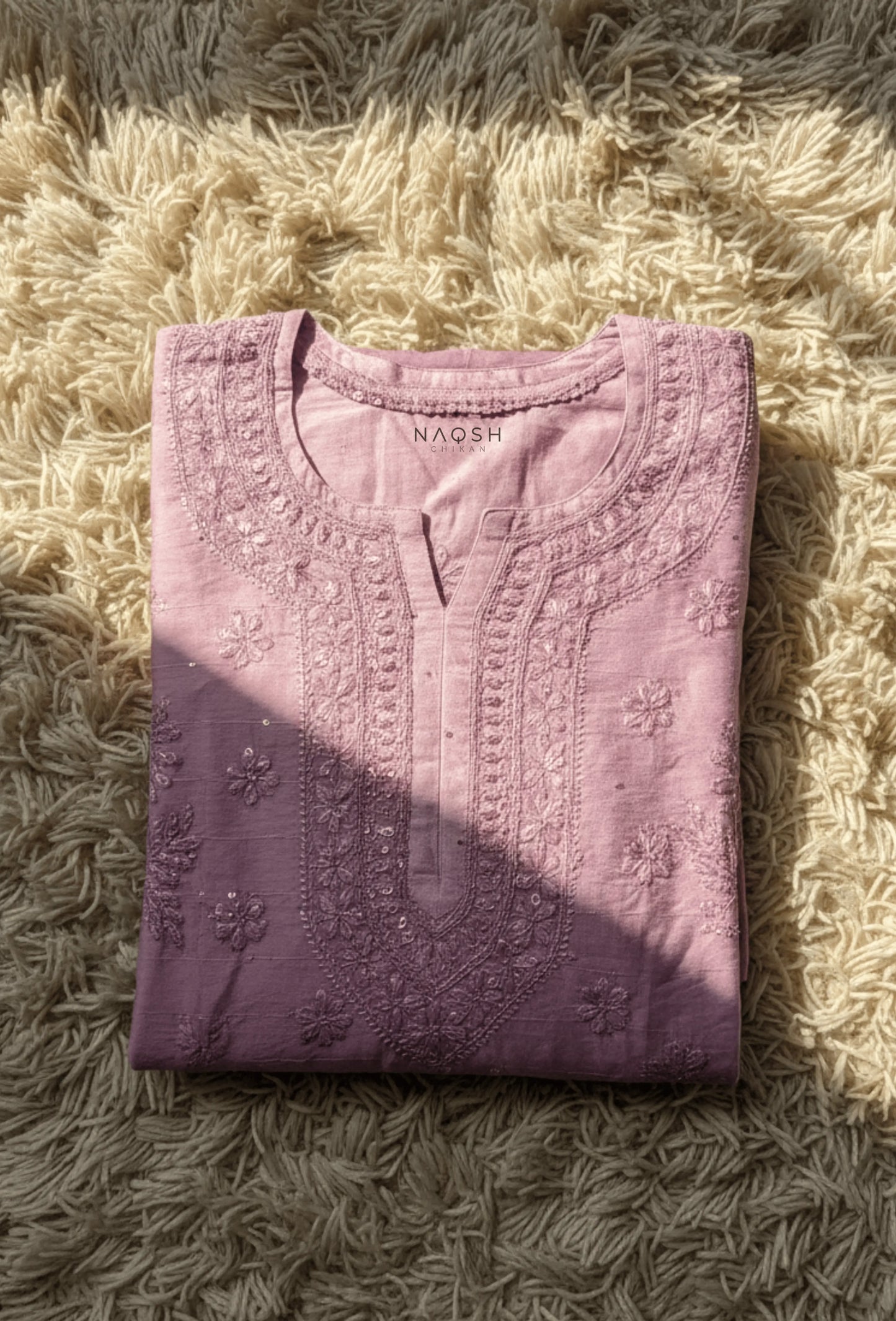Chanderi Festive Chikankari Hand Embroidered Long Kurta - Purple
