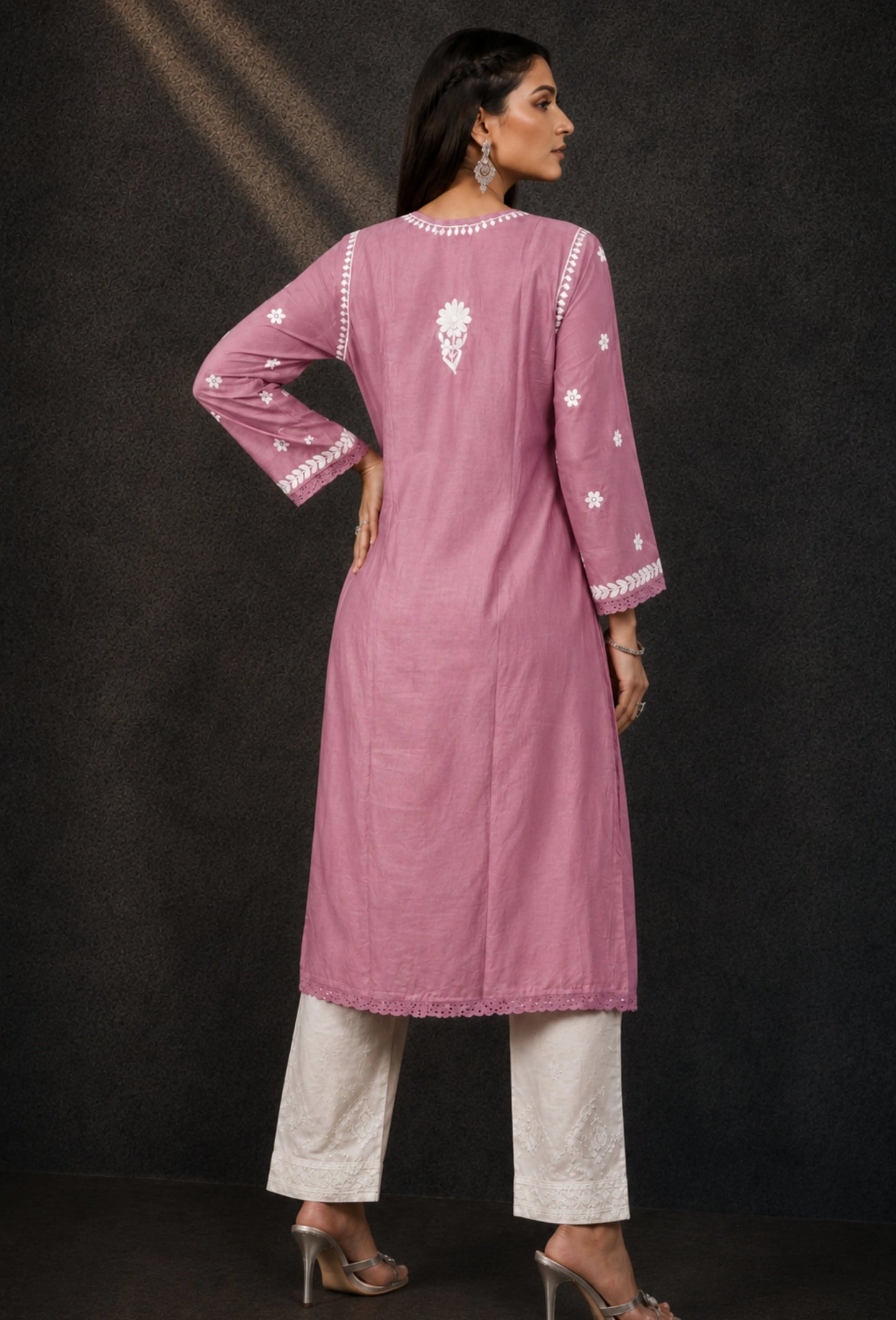 Chanderi Chikankari Hand Embroidered Kurta Trouser Set - Pink