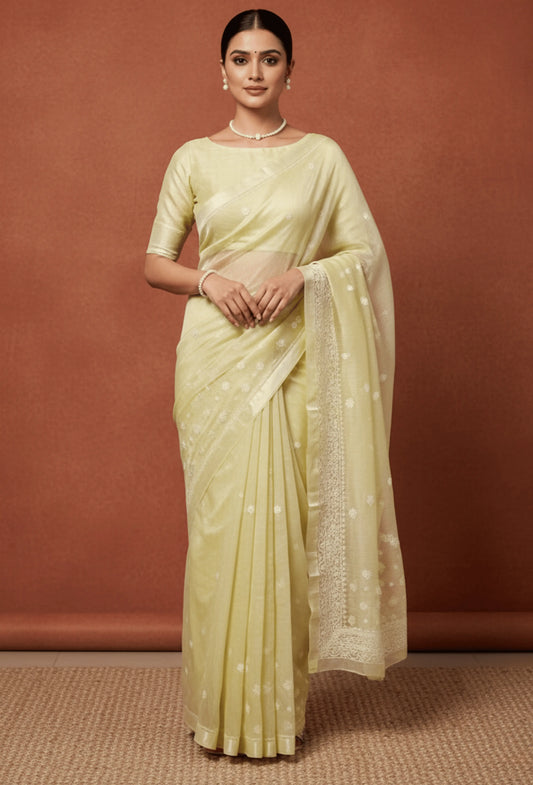 Chanderi Chikankari Saree - Cream